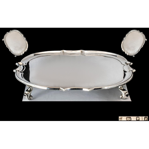 140 - 1930's Excellent Quality Sterling Silver Footed Salver / Tray of Square Shaped Form. Excellent Propo... 