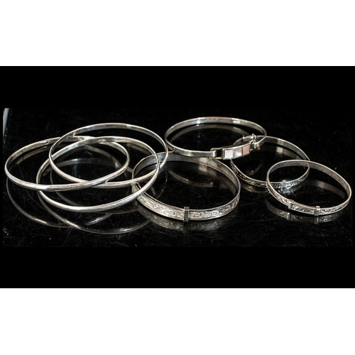 155D - Large Collection of Silver Bangles. Mixed Collection of Silver Bangles, All Marked for Silver - Plea... 