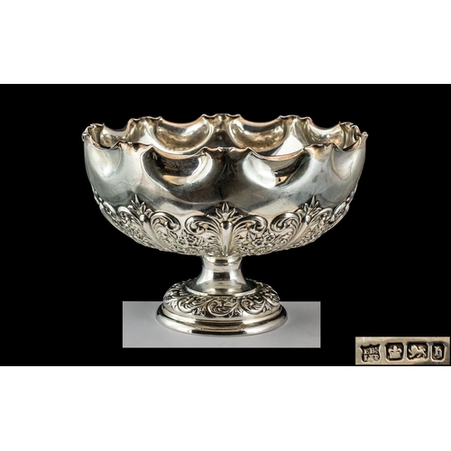 157 - Late Victorian Period 1837 - 1901 Good Quality Embossed Sterling Silver Footed Bowl with Frilled Top... 