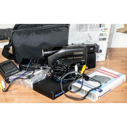 1600 - Collection of Camera Equipment, comprising a Panasonic VHS movie camera with accessories and carry c... 