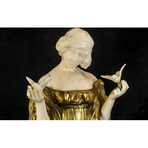 192 - Art Deco Period - Signed and Stunning Painted Bronze and Ivory Figure. c.1930. Depicts A Young Femal... 