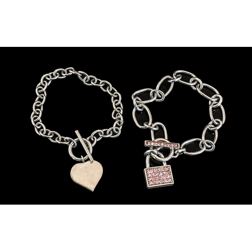 195A - Two Ladies Sterling Silver Bracelets padlock designs - good quality bracelets - pink and topaz stone... 