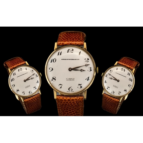 196 - Watches of Switzerland Ltd Gold Plated 17 Jewels Incabloc Ultra-Slim Mechanical Wrist Watch, With At... 