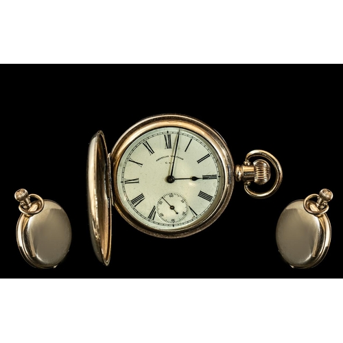 197 - American Watch Company - Waltham Gold Plated Key-less Full Hunter Pocket Watch. Guaranteed to be of ... 