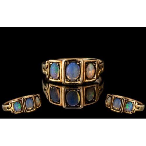 21 - Antique Period - Superb 18ct Gold 3 Stone Opal Set Ring. Excellent Design and Setting. Marked 18ct t... 