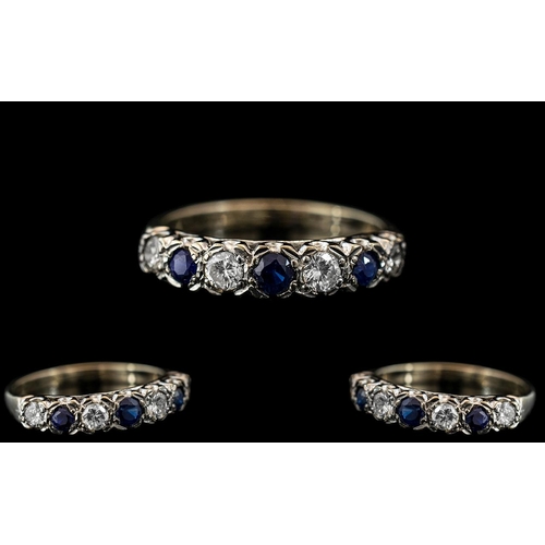 22 - Ladies - 18ct White Gold 7 Stone Diamond and Sapphire Set Ring. Full hallmark to Interior of Shank. ... 