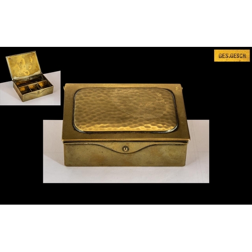 244A - Arts and Crafts Brass Stamp Box. Desk Top Stamp Box with Planished Top. 3.25 by 2.5 Inches.