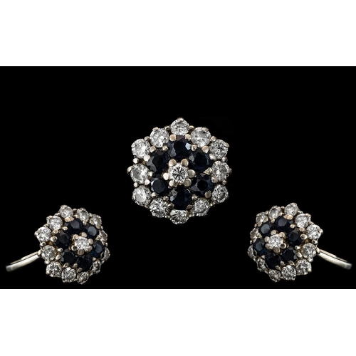 26 - Ladies 18ct White Gold Attractive Diamond and Sapphire Set Cluster Ring, Flower head Setting. Marked... 