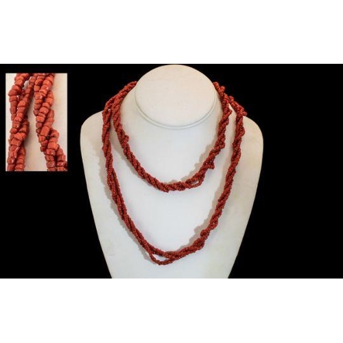 263A - Mid Century Coral Necklace. Very Long Coral Necklace of Natural Form, Lovely Colour and Design. 38 I... 