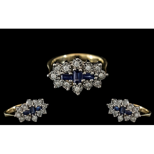 264 - Ladies - Attractive 9ct Gold Sapphire and Diamond Set Dress Ring, Illusion Set. Full Hallmark to Int... 