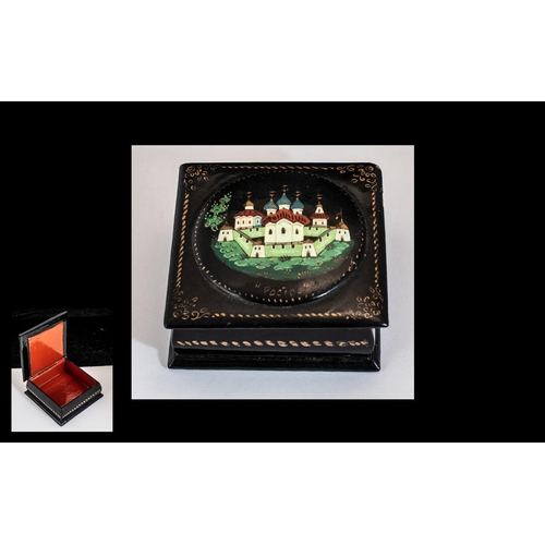 280 - Russian Antique Lacquered Box. Russian Box Hand Painted Decoration. 2.5 by 2.5 Inches.