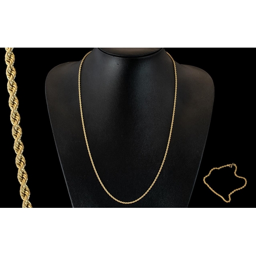 281 - 9ct Gold Rope Twist design long Necklace/Chain with matching 9ct gold bracelet.  Both marked for 9.3... 