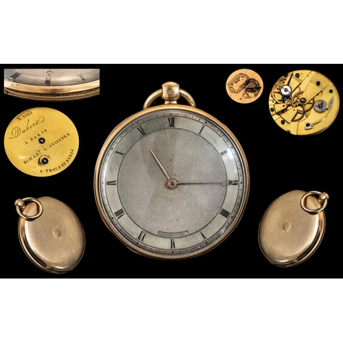 2A - Dabert A Paris, French 19th Century Key Wind 18ct Gold Open Faced Cylinder Pocket Watch.  Jewel (rub... 