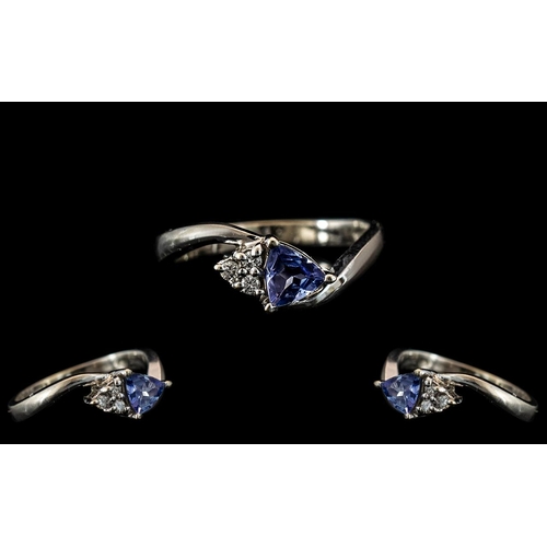 42B - Ladies 14ct White Gold Attractive Diamond & Tanzanite Set Dress Ring, marked 14 ct to interior of sh... 