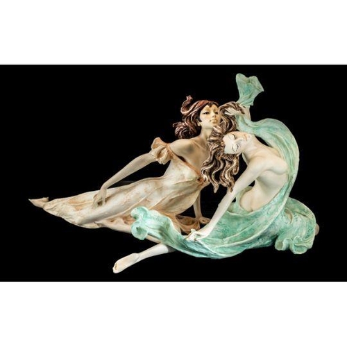 581 - Two Decorative Italian Resin Figures by Santini depicting two semi clad and clad dancers.  Length 15... 