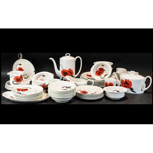 583 - Wedgwood Susie Cooper Design 'Corn Poppy' Tea & Coffee Set, comprising a tea pot and coffee pot, six... 