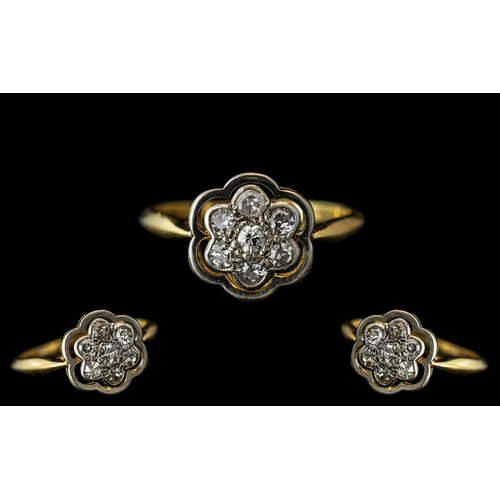 59 - Antique Period 18ct Gold and Platinum Diamond Set Dress Ring, Flower head Design. The Diamonds of Go... 