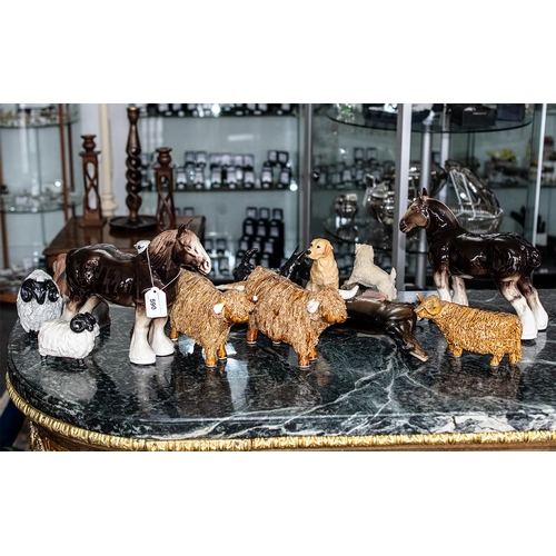 590 - Collection of Various Assorted Porcelain Horses, Cows & Bulls, all as found, including a pair of shi... 