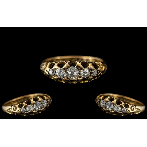 61 - Antique Period - Attractive 18ct Gold 5 Stone Diamond Set Ring. Gallery Setting. Full Hallmark Birmi... 