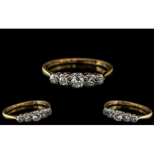 62 - 18ct Gold and Platinum 5 Stone Diamond Set Ring, Gallery Setting. Marked 18ct and Platinum to Interi... 