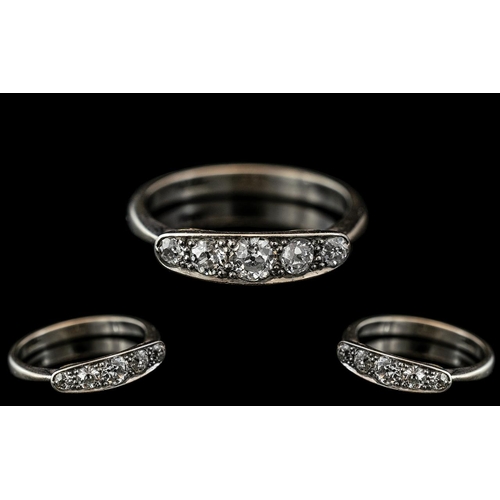 63 - Edwardian Period - Ladies 18ct White Gold Attractive 5 Stone Diamond Set Ring. Marked 18ct To Interi... 