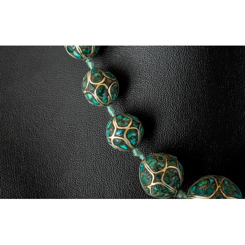 88A - Antique Chinese Double Knotted Cloisonne Beaded Necklace.  Antique graduating Cloisonne necklace in ... 