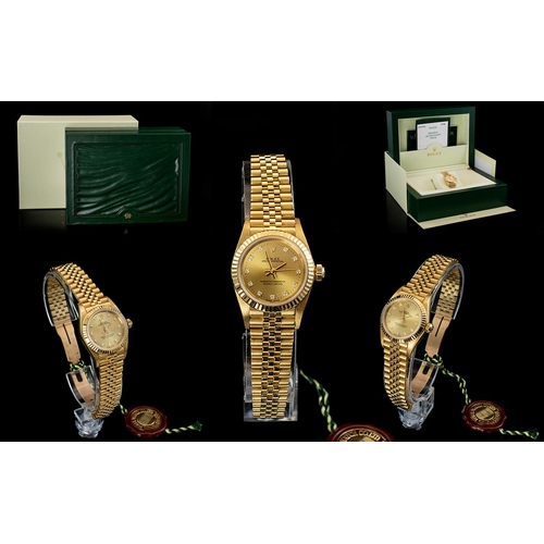 1A - Rolex - Oyster Perpetual Ladies 18ct Gold Superlative Chronometer Wrist Watch ( Diamond Set Markers ... 