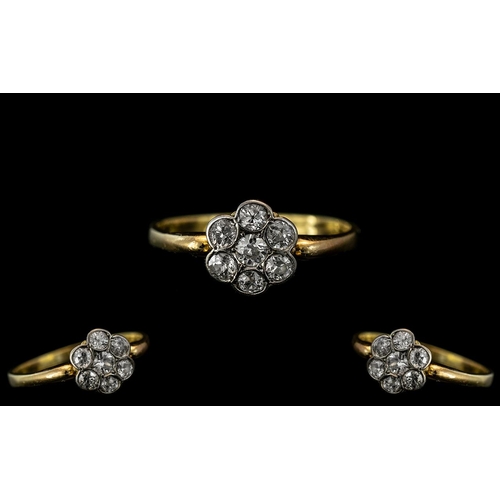 17 - Antique Period - Attractive 18ct Gold Pave Set Diamond Cluster Ring. The Semi-Cushion Cut Diamonds o... 