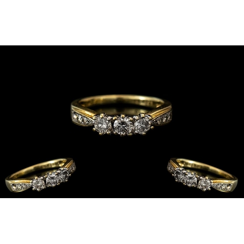 18 - 18ct Yellow Gold - Attractive 3 Stone Diamond Set Dress Ring. Marked 18ct to Interior of Shank. The ... 