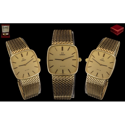 21A - Omega - De-Ville Signed Gents 9ct Gold Wrist Watch with Integral 9ct Gold Mesh Bracelet. Features Ch... 