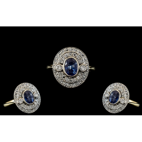 26 - 18ct Gold - Attractive and Good Quality Diamond and Sapphire Set Dress Ring of Pleasing Design. The ... 