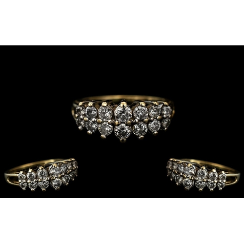 27 - Ladies 14ct Gold - Superb Double Channel Diamond Set Ring of Pleasing Design. Marked 14ct to Interio... 