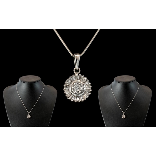 28A - Ladies 14ct White Gold Attractive Diamond Set Pendant with Attached 14ct White Gold Chain. Marked 14... 