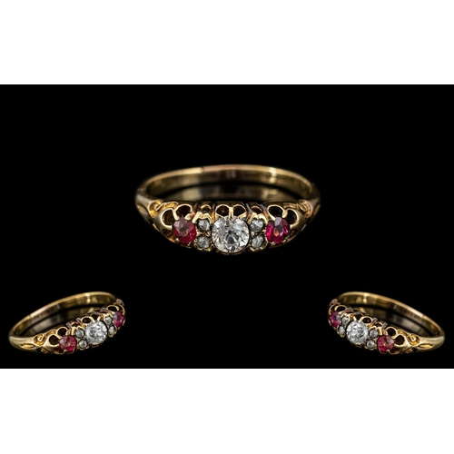 31 - Antique Period - Attractive Diamond and Ruby Set Ladies Ring, Excellent Setting / Design. Marked 18c... 