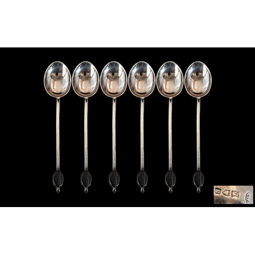 362 - Art Deco Period Set of Six Sterling Silver Copper Spoons hallmark Birmingham 1936. Maker B.B.S. Ltd.... 