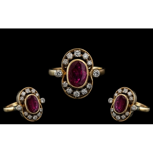 37 - Ladies 14ct Gold - Attractive Ruby and Diamond Set Dress Ring, Marked 14ct to Interior of Shank. The... 