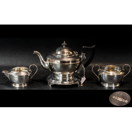 390 - Silver Plated Ware Set Comprising Tea Pot on Stand, Milk Jug and Sugar Bowl, heavy set in attractive... 