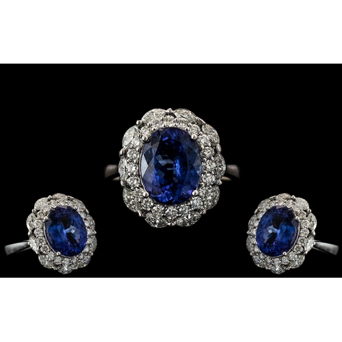 4 - 18ct White Gold - Stunning Tanzanite and Diamond Set Dress Ring. Full Hallmark for 750 to Interior o... 