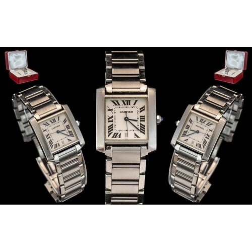 5 - Cartier - Gents Tank Francaise Large Size Automatic Brushed Steel Wrist Watch. Features Self Winding... 