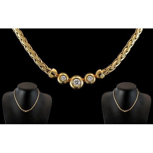 5A - 14ct Yellow Gold - Superb Quality Diamond Set Collar / Necklace with Full Hallmark. Set with 3 Pave ... 