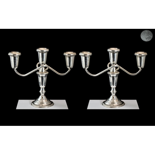 129 - A Fine Pair of Sterling Silver Three Branch Candelabra - can also be used as a small pair of candles... 