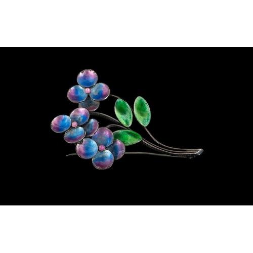 131 - Bernard Instone Silver And Enamel Flower Brooch, In Blues, Pinks And Green, Marked Silver B.I (68x 4... 