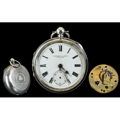 246 - Victorian Period Fattorina & Sons Key-wind Sterling Silver Open-Faced Pocket Watch, With Reversing P... 