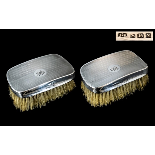 255 - Fine Pair of Gentleman's Sterling Silver Backed Hair Brushes, Large Size. Hallmark Birmingham 1922, ... 