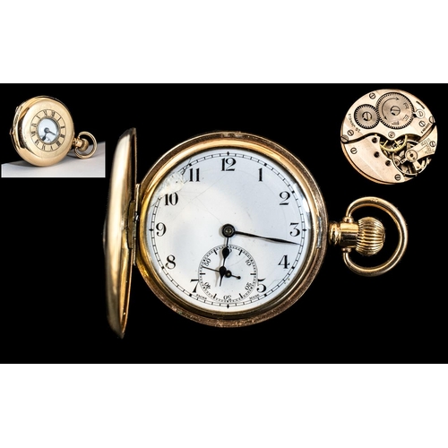 262 - Demi Hunter Pocket Watch, white porcelain dial, Arabic numerals with subsidiary seconds, 50 mm Gold ... 