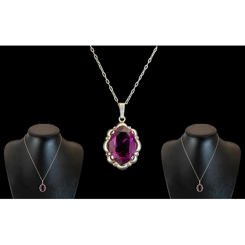 262A - A Sterling Silver Necklace And Amethyst Set Pendant Drop. Excellent Condition. Length 18 inches. 935... 