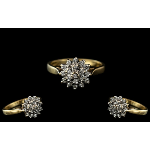 267 - 18ct Gold - Attractive Diamond Set Cluster Ring, Flower head Setting. Marked 750 - 18ct To Interior ... 