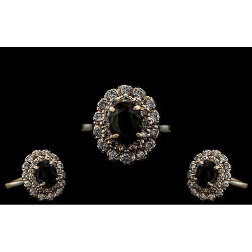 272 - Antique Period Ladies - Attractive 18ct Gold Diamond and Sapphire Set Cluster Ring, Raised Flower he... 