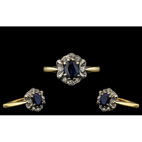 274 - 18ct Gold Attractive Diamond and Sapphire Set Cluster Ring, marked 18ct to interior of shank, the ce... 