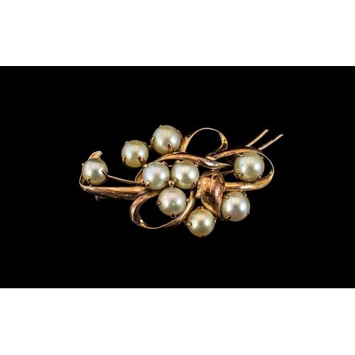 277 - Antique Period 14ct Gold Pearl Set Brooch, With Makers Mark K-W and Marked 14ct. Lovely Piece of Ant... 